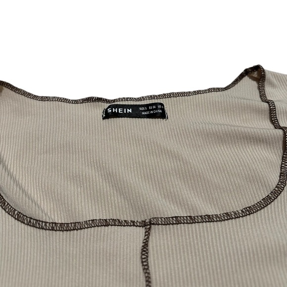 Cream Long Sleeve with Raised brown Corset Seams - Picture 3 of 9